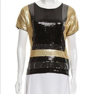 MICHAEL MICHAEL NWT KORS Colorblock Sequin Gold Top Blouse  XSMALL